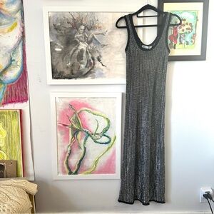 S, 17-20” Bust, Zara Wild Silver Thread Maxi Sport Glam Dress